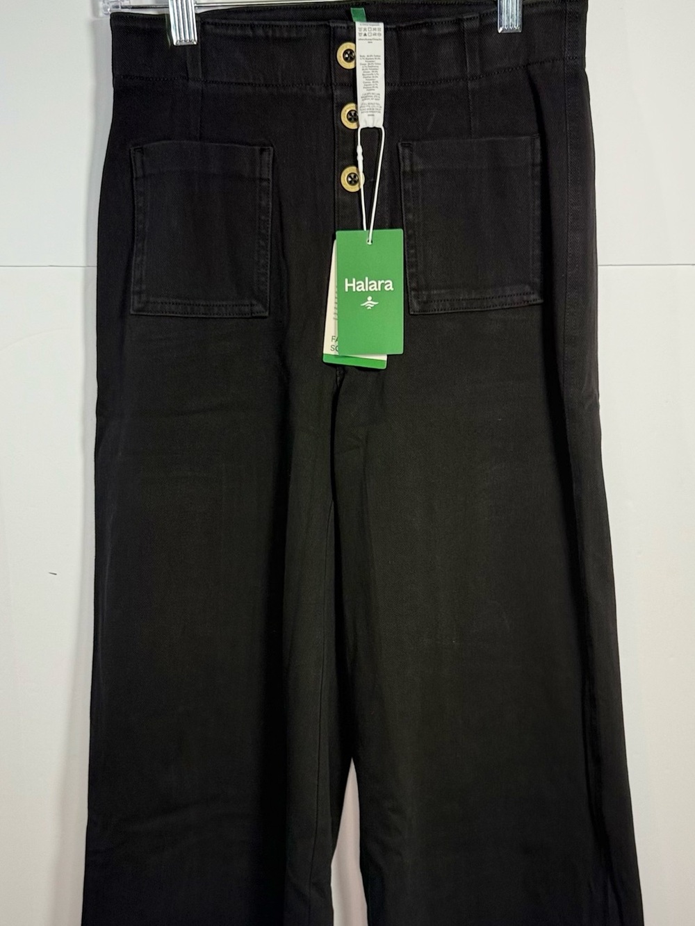 HALARA Black Wide-Leg Women's Pants with Front Patch Pockets